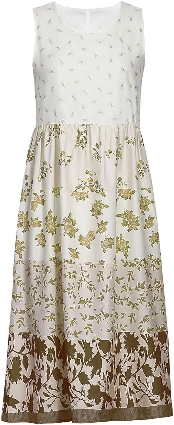 ZYXTIM Bohemian Dress for Women Floral U Neck Sleeveless Smocked Sundresses Plus Size A Line Flowy Beach Long Dresses